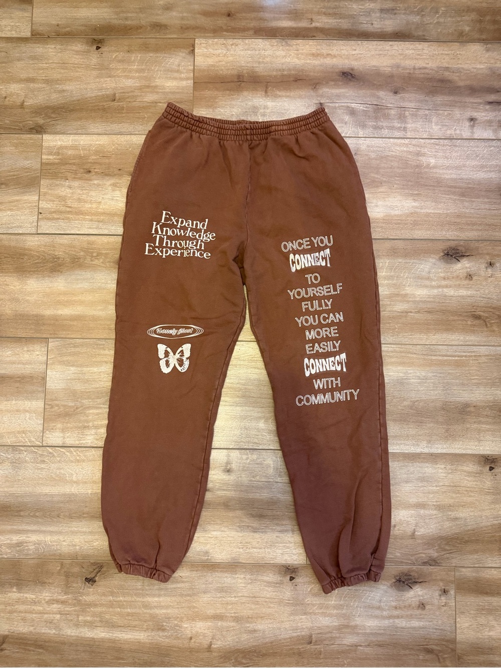 LONELY GHOST Brown Graphic Track Joggers with White Text
